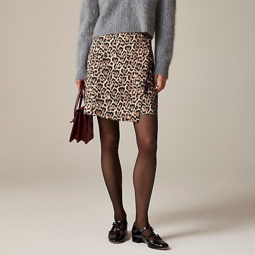 NWT JCrew Collection Leopard Print Wrap Skirt in Duchesse Satin 0 $128 CF765